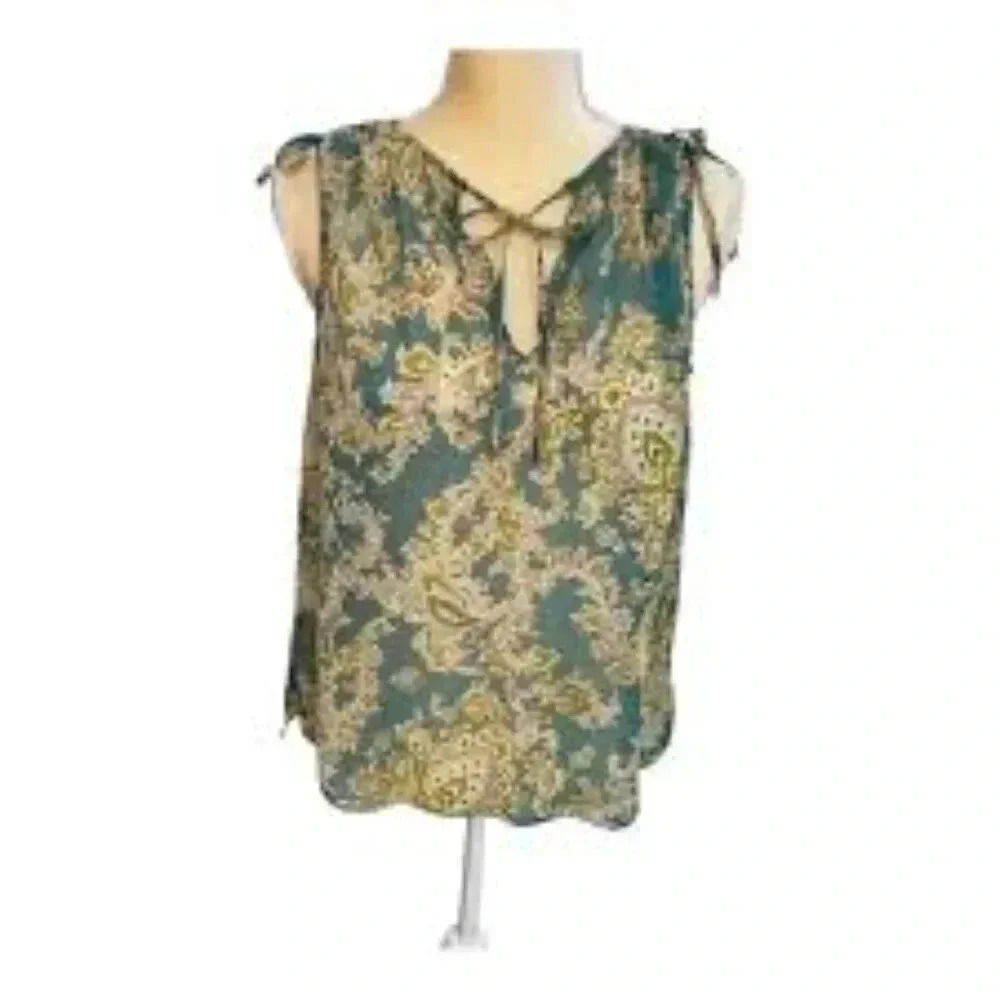 Talbots paisley blouse blue and gold